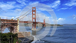 The Golden Gate Bridge seen from its great viewpoint over the bay of the city of San Francisco, USA.