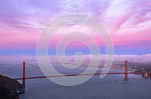 Golden Gate Bridge at sunset background, San Francisco, California, USA