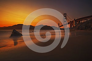 Golden Gate Bridge sunset from beach