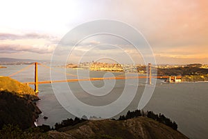 The Golden Gate Bridge at sunset in San Francisco