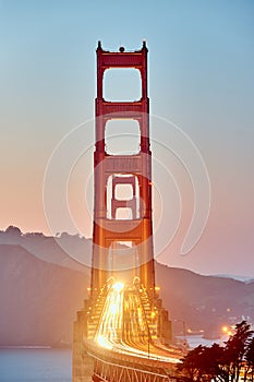 Golden Gate Bridge at sunset, San Francisco, California