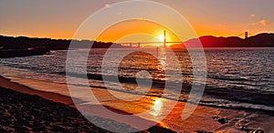 Golden Gate Bridge at sunset in San Francisco, California