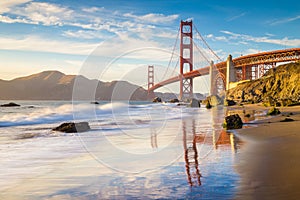 Golden Gate Bridge at sunset, San Francisco, California, USA