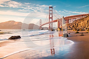 Golden Gate Bridge at sunset, San Francisco, California, USA