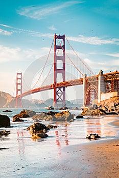 Golden Gate Bridge at sunset, San Francisco, California, USA