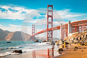 Golden Gate Bridge at sunset, San Francisco, California, USA