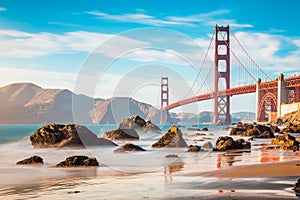 Golden Gate Bridge at sunset, San Francisco, California, USA