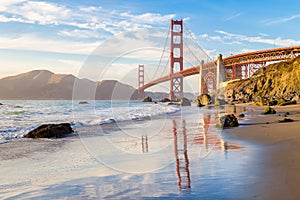 Golden Gate Bridge at sunset, San Francisco, California, USA