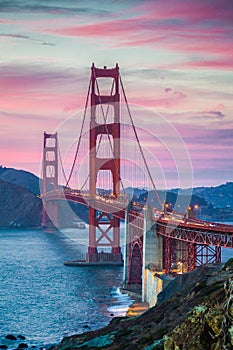 Golden Gate Bridge at sunset, San Francisco, California, USA