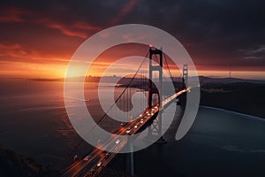 Golden Gate Bridge at sunset, San Francisco, California, USA. Generative AI