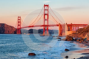 Golden Gate Bridge at sunset,, San Francisco USA