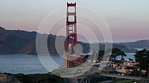 Golden Gate Bridge on sunset sky background in San Francisco