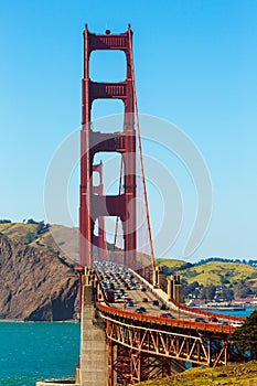 Golden Gate Bridge traffic in San Francisco California