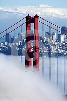 Golden Gate Bridge under fog photo