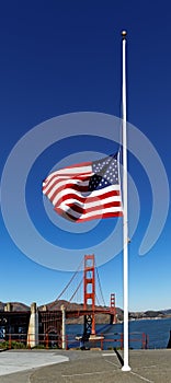 Golden Gate Bridge and USA flag