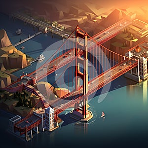 The Golden Gate Bridge USA an iconic 3D isometric view of the Golden Gate Bridge AI Generated