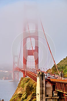 Golden Gate Bridge view at foggy morning