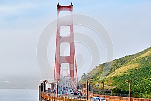 Golden Gate Bridge view at foggy morning