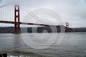 Golden Gate at dawn surrounded by fog, San Francisco USA