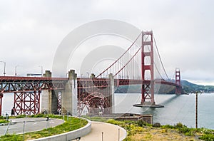 Golden gate when sunset with fog in winter,San francisco,California,usa.