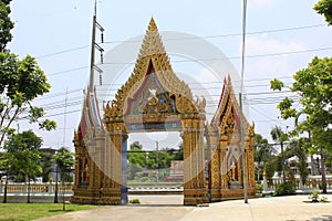 Golden gate to a Buddhist temple and monastery at Ban Bung Sam Phan Nok, Phetchabun,