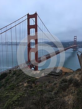 Golden Gate under cloudy skies 