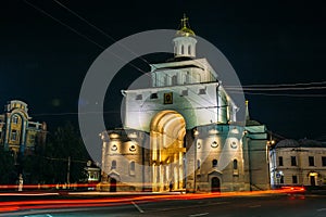The Golden Gate in Vladimir at Night. Famous Gold Ring of Russia