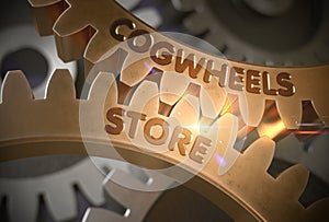 Golden Gears with Cogwheels Store Concept. 3D Illustration.