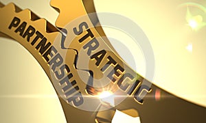 Golden Gears with Strategic Partnership Concept. 3D photo