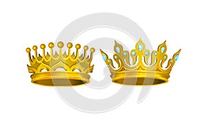 Golden Gem-incrusted Crowns as Monarch Head Adornment Vector Set