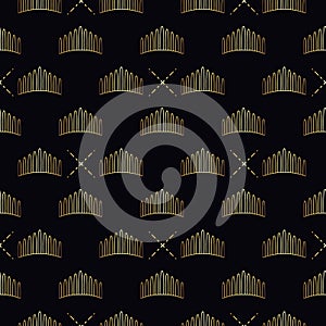 Golden geometric Crown seamless vector pattern