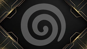 Golden geometric frame on black background