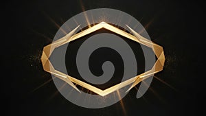 Golden geometric frame on black background