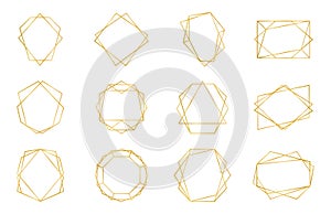 Golden geometric frame. Luxury wedding invitation polyhedron art deco elements, modern border shape. Vector decorative photo