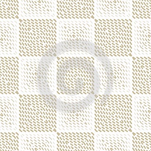 Golden geometric halftone seamless pattern with small lines in square tiles