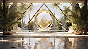 Golden Geometric Luxury: Abstract Symbol in a Luxurious Bedroom