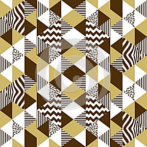 Golden geometric triangle seamless pattern vector with golden colors