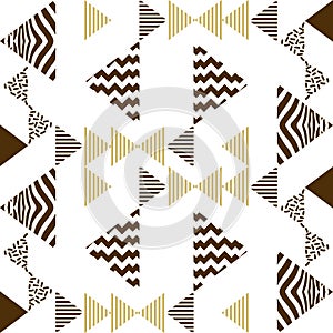 Golden geometric triangle seamless pattern vector with golden colors