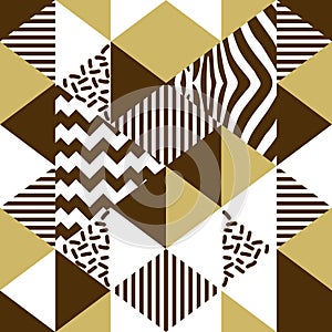 Golden geometric triangle seamless pattern vector with golden colors