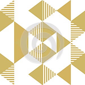 Golden geometric triangle seamless pattern vector with golden colors