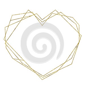 Golden geometrical heart frame isolated on white background