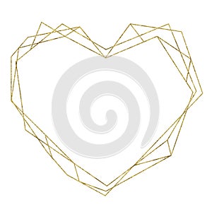 Golden geometrical heart frame isolated on white background