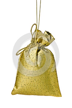 Golden Gift bag tree decoration isolated on white