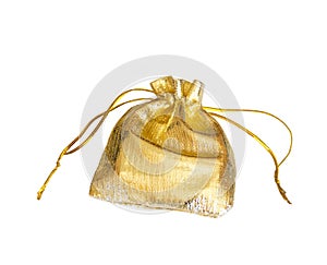 Golden gift bag on white background