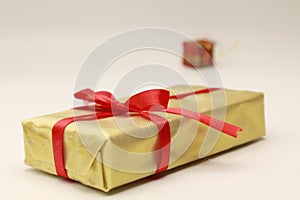 Golden gift box close up