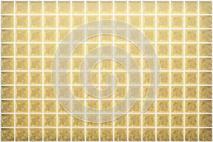 Golden glass block wall background and texture. 3d rendered wallpaper.