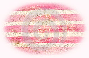 Golden glitter on abstract pink watercolor stripes in vintage nostalgic colors.