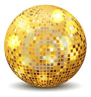Golden glitter ball. Realistic party disco light