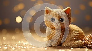 Golden Glitter Cat Toy: Adorable Sculpture With Diamond Dust