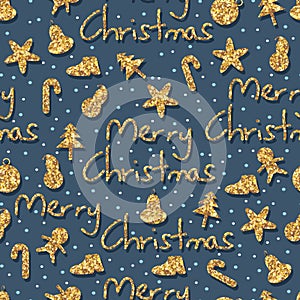 Golden glitter Christmas element seamless pattern